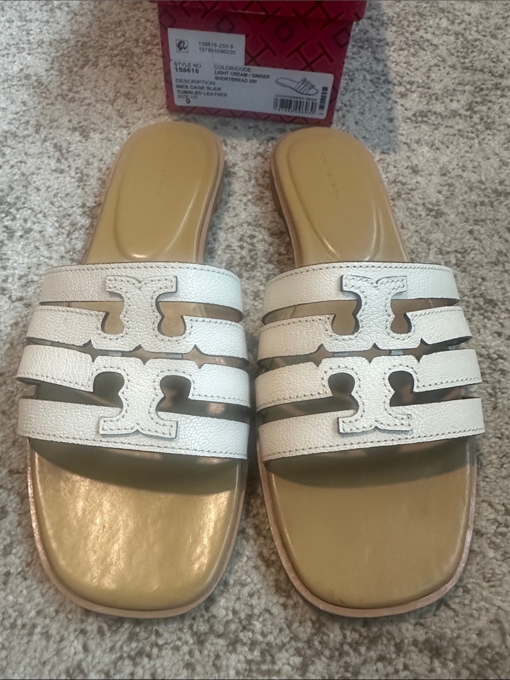 Tory Burch Women's Ines Cage Slide Leather Sandals 9 - Picture 2 of 7